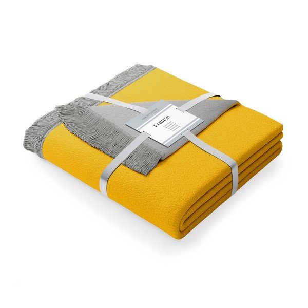 Coperta giallo-grigia in misto cotone , 150 x 200 cm Franse - AmeliaHome-image-2