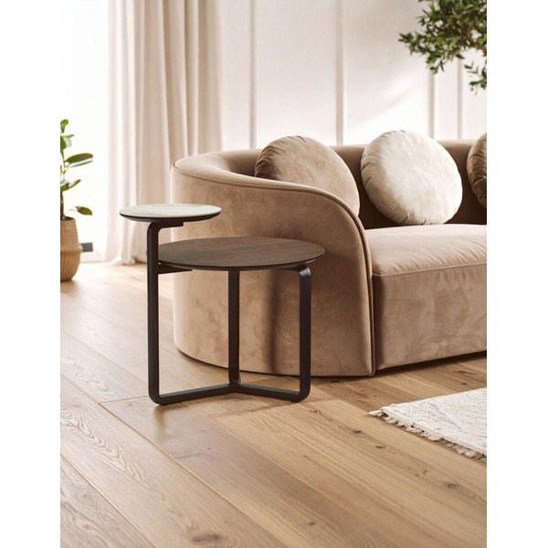 Tavolino da salotto rotondo marrone in eucalipto massiccio 55x67 cm Imperia – Premier Housewares-image-1