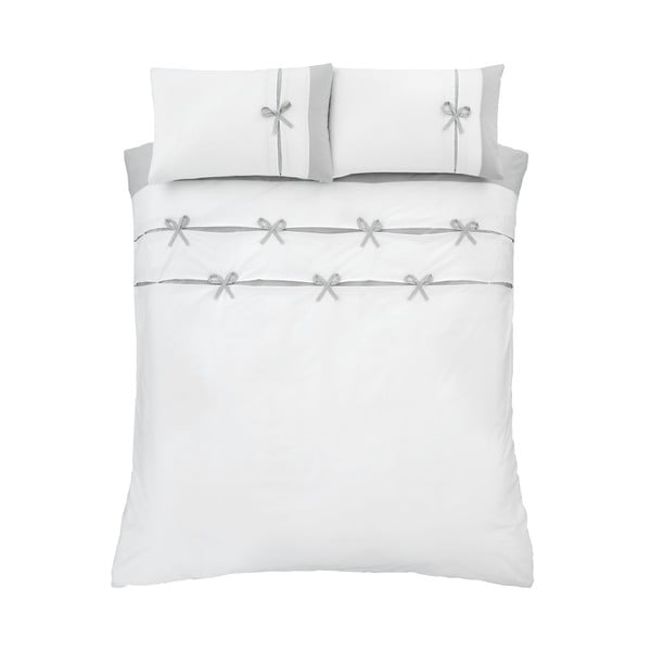 Set copripiumino e federa bianco e grigio per letto matrimoniale e per letto esteso 230x220 cm Milo Bow – Catherine Lansfield