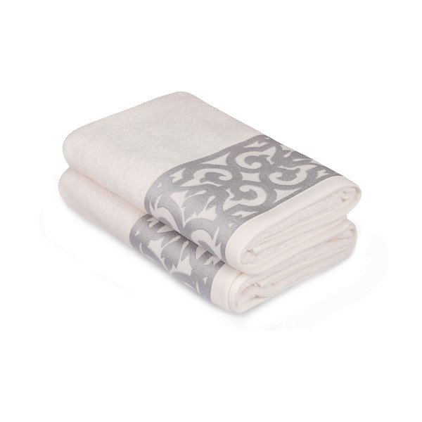 Set di 2 asciugamani bianchi con finiture grigie Grace - Soft Kiss-image-1