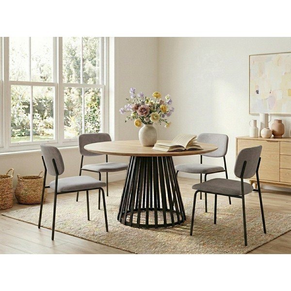 Tavolo da pranzo rotondo con piano effetto frassino ø 120 cm Cillian – Bizzotto-image-1