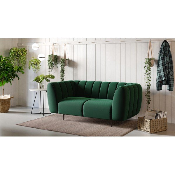 Divano in velluto verde scuro, 170 cm Shel - Ghado-image-1