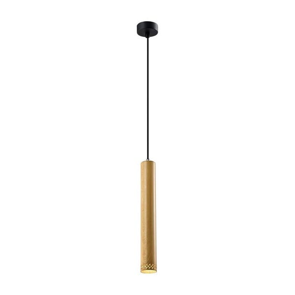 Lampada a sospensione nera con paralume in legno ø 7 cm Tubo - Candellux Lighting