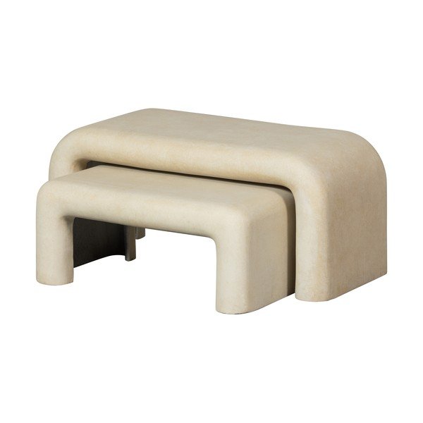 Set di tavolini da salotto color crema con effetto pietra 2 pz 42x92 cm Stani – WOOOD