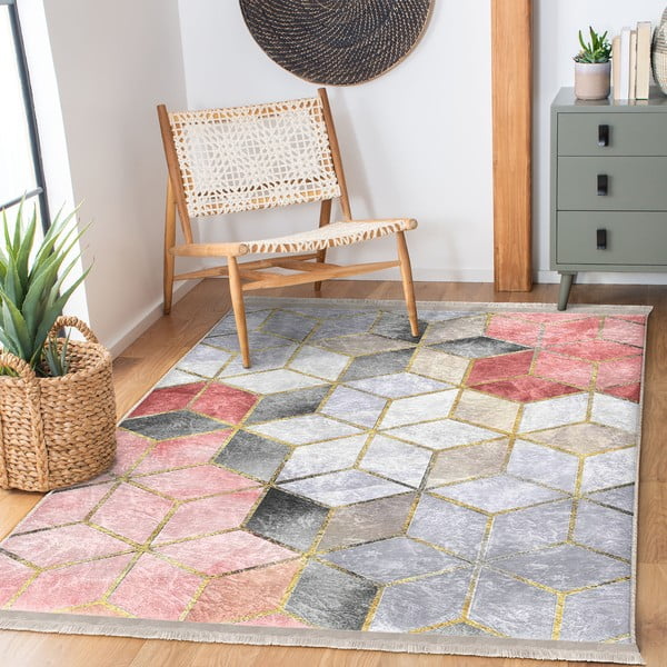 Tappeto lavabile grigio e rosa 120x180 cm Optic - Mila Home-image-2