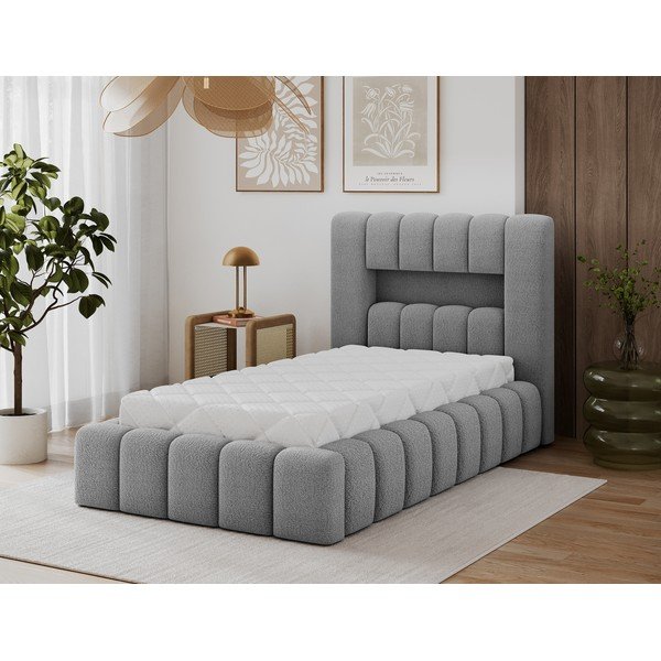 Letto singolo imbottito grigio con contenitore con rete inclusa 90x200 cm Lamica – ELTAP-image-1