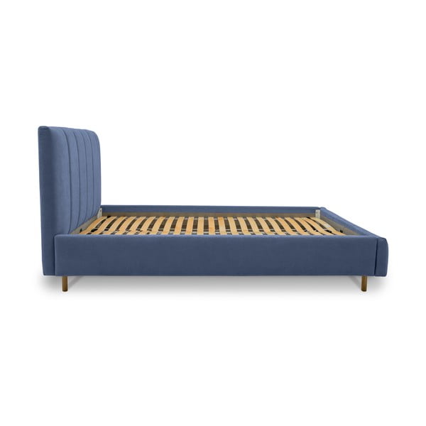 Letto matrimoniale imbottito blu con doghe in legno 180x200 cm Zee - Scandic-image-3