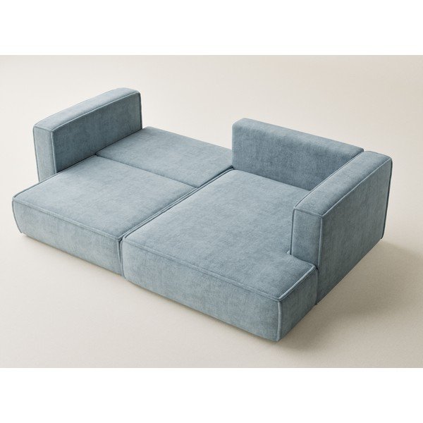 Divano angolare azzurro allungabile/con contenitore (con penisola a destra/con chaise lounge) con rivestimento in ciniglia Velto – Maison de Rêve-image-3