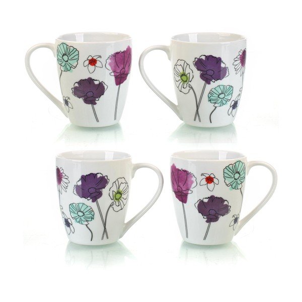 Sada 4 porcelánových hrnků Aster, 330 ml