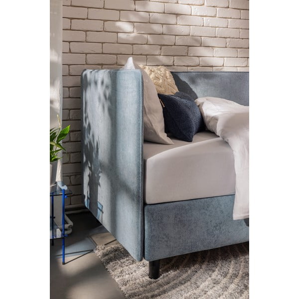 Letto singolo imbottito blu con contenitore con materasso incluso 90x200 cm Avela – Bonami Selection-image-3