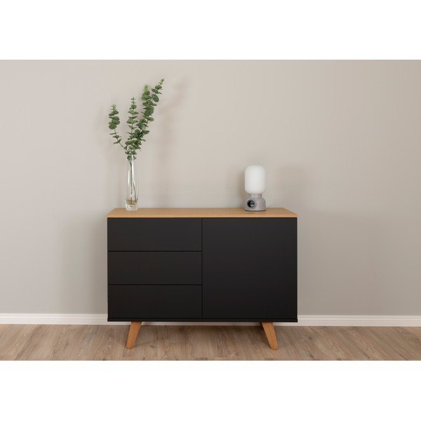 Cassettiera nera con gambe in faggio , 109 x 77 cm Amelia - Tenzo-image-1