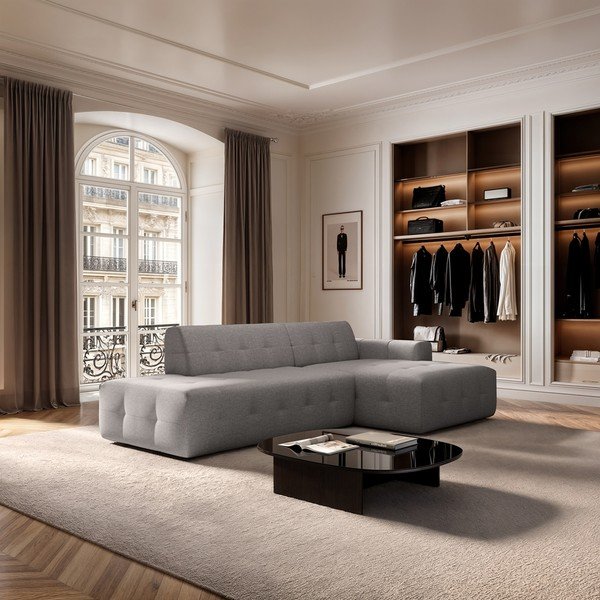 Divano angolare grigio (con penisola a destra e chaise lounge) Tuil – Rodier-image-1