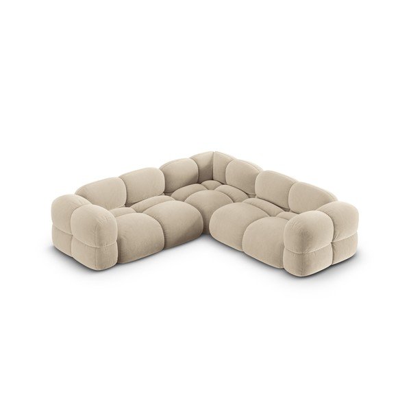 Divano angolare beige con rivestimento in velluto Loretto – Cosmopolitan Design-image-3