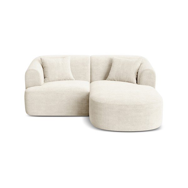 Divano angolare beige (con penisola a destra/con chaise lounge) con rivestimento in velluto a coste Campi – Cosmopolitan Design