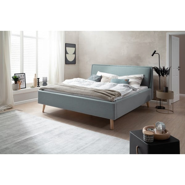 Letto matrimoniale imbottito blu/grigio con contenitore con rete inclusa 160x200 cm Frieda – Meise Möbel-image-1