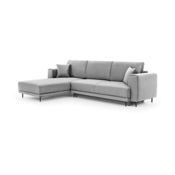 Divano angolare grigio chiaro allungabile/con contenitore (con penisola a sinistra/con chaise lounge) e rivestimento in velluto Dalia – ELTAP-image-2