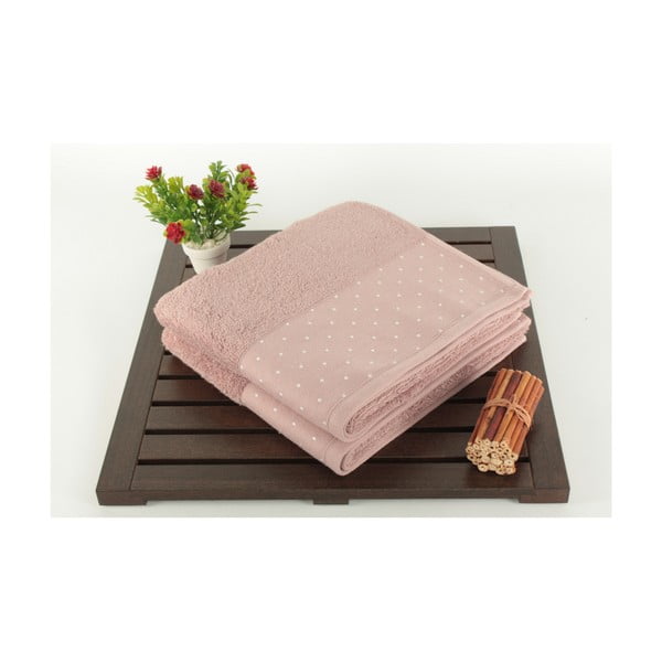 Set di 2 asciugamani in cotone rosa cipria Patricia, 50 x 90 cm - Foutastic