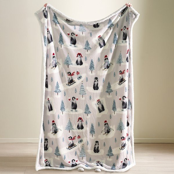 Coperta bianca a tema natalizio 170x130 cm Christmas Sherpa Penguins – Catherine Lansfield-image-1
