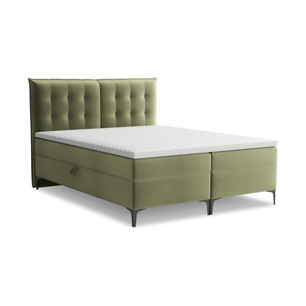 Letto boxspring verde con contenitore 140x200 cm Mikana – Makamii