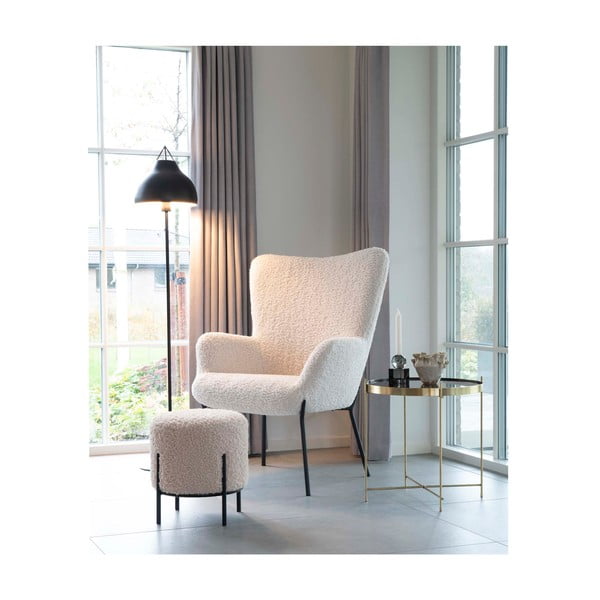 Poggiapiedi color crema con rivestimento in pelliccia sintetica Alford – House Nordic-image-1