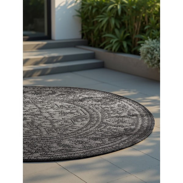 Tappeto da interno/esterno rotondo bianco e nero ø 160 cm Duet Kona – NORTHRUGS-image-3