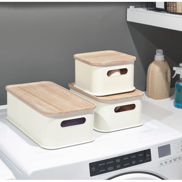 Scatola portaoggetti bianca con coperchio in paulownia Legno manico, 21,3 x 43 cm Eco - iDesign-image-1