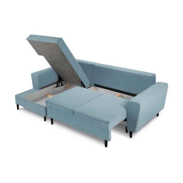 Divano angolare azzurro allungabile e con contenitore (con penisola a sinistra/con chaise lounge) con rivestimento in velluto a coste Kyoto – Cosmopolitan Design-image-3