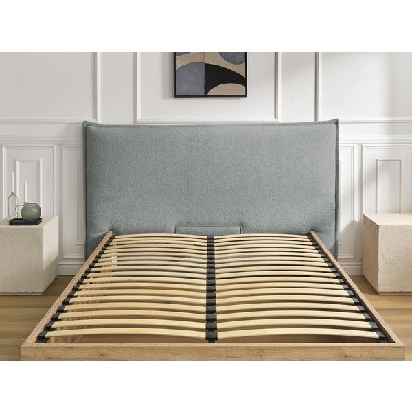 Letto matrimoniale imbottito/in truciolato grigio chiaro imbottito con contenitore con rete inclusa 180x200 cm Charlie – Bobochic Paris-image-3