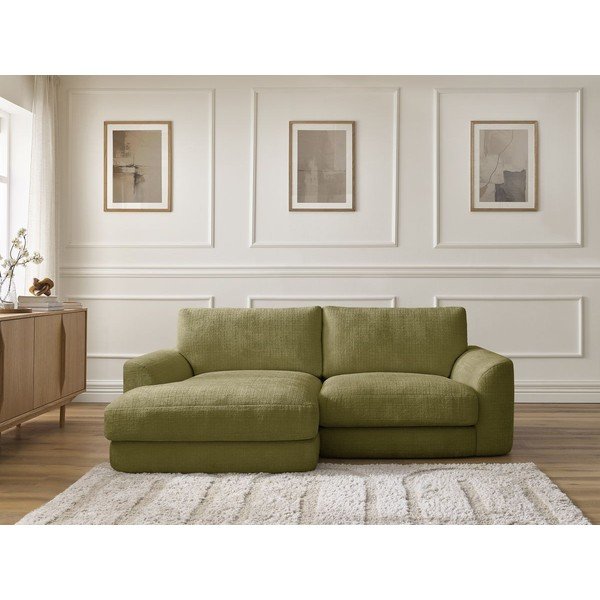 Divano angolare color kaki (con penisola a sinistra/con chaise lounge) con rivestimento in ciniglia Leonore – Bobochic Paris-image-1