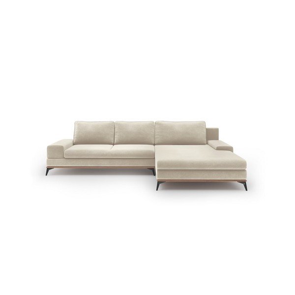 Divano letto angolare beige con rivestimento in velluto, angolo destro Astre - Windsor & Co Sofas