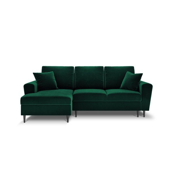 Divano angolare verde allungabile e con contenitore (con penisola a sinistra/con chaise lounge) con rivestimento in velluto Kyoto – Cosmopolitan Design