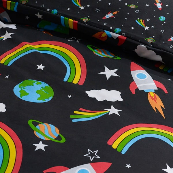 Set copripiumino e federa da bambini nero per culla 120x150 cm Rainbow Rockets – Catherine Lansfield-image-4