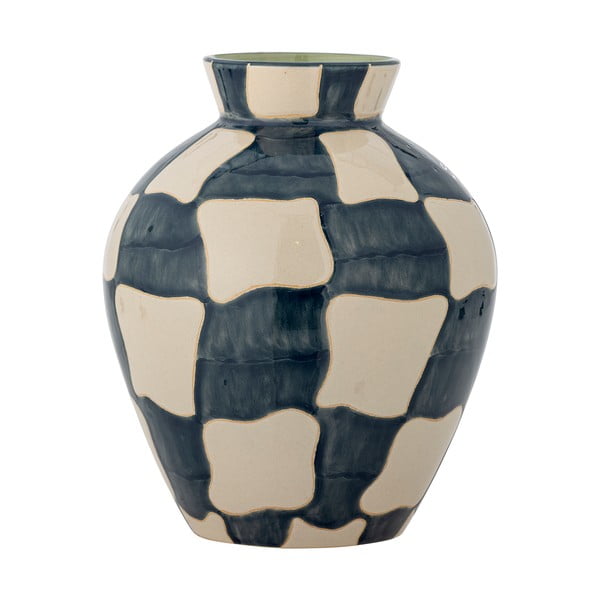 Vaso blu e color crema in vetro dipinto a mano (altezza totale 24 cm) Check – Bloomingville