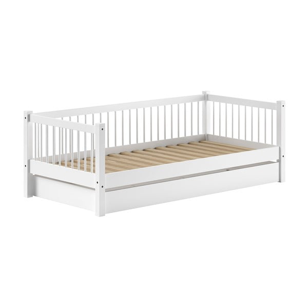 Letto per bambini in legno di faggio bianco con letto estraibile e contenitore 90x200 cm Forrest - Vipack