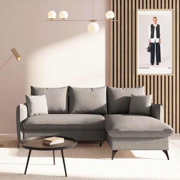 Divano angolare grigio allungabile e con contenitore (con penisola a destra e chaise lounge) Brim – Rodier-image-1