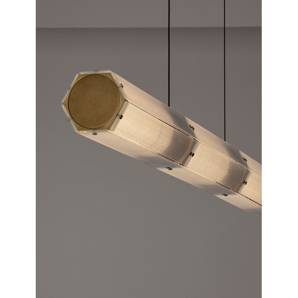 Lampadario LED color ottone in acciaio con paralume in vetro con intensità regolabile Essenzo – Nova Luce-image-2