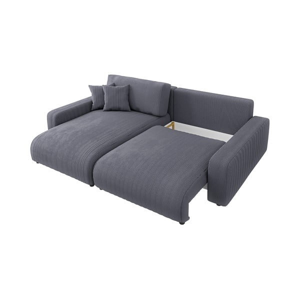 Divano letto angolare in velluto a coste grigio scuro (penisola variabile) Sara - Ropez-image-2