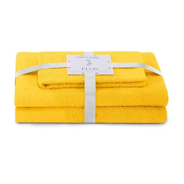 Set di asciugamani per viso e corpo tipo terry gialli in cotone 3 pz Flos – Restilo