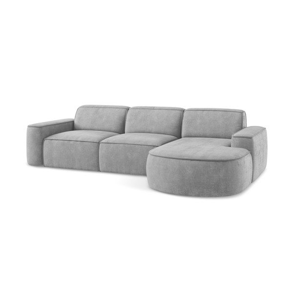 Divano angolare grigio chiaro (con penisola a destra/con chaise lounge) con rivestimento in ciniglia Omao – Makamii-image-4