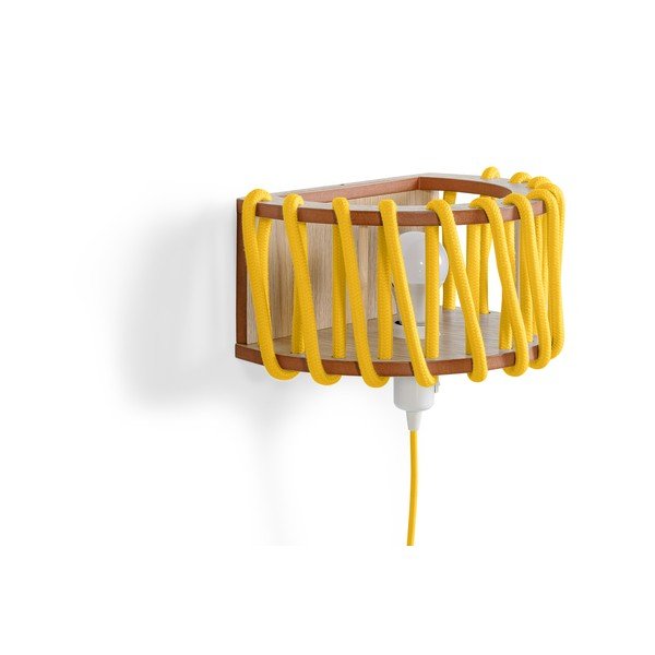 Lampada da parete gialla con struttura in legno, lunghezza 30 cm Macaron - EMKO-image-3