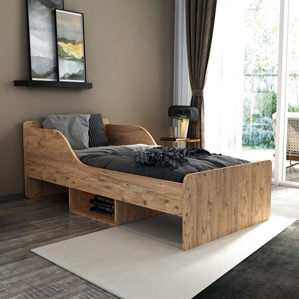 Letto singolo con contenitore in colore naturale 90x190 cm Evren - Kalune Design-image-3