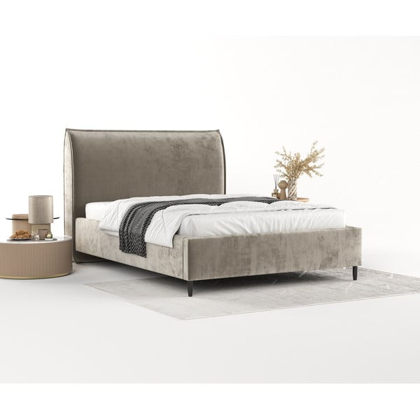 Letto matrimoniale imbottito beige con spazio contenitivo e rete 180x200 cm Shell - Maison de Rêve-image-2