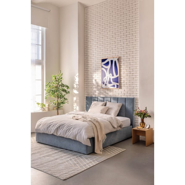 Letto matrimoniale imbottito blu con contenitore con rete inclusa 180x200 cm Thessa Bold Line – Bonami Selection-image-1