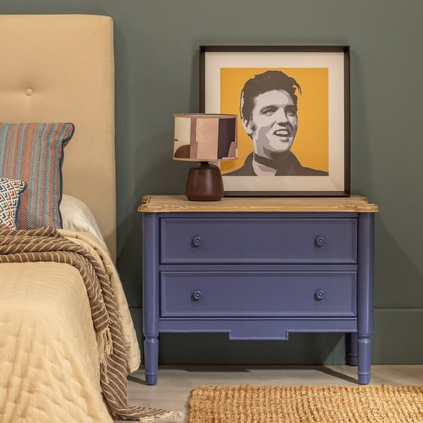 Cassettiera bassa blu in legno di abete 80x60 cm - Ixia-image-1