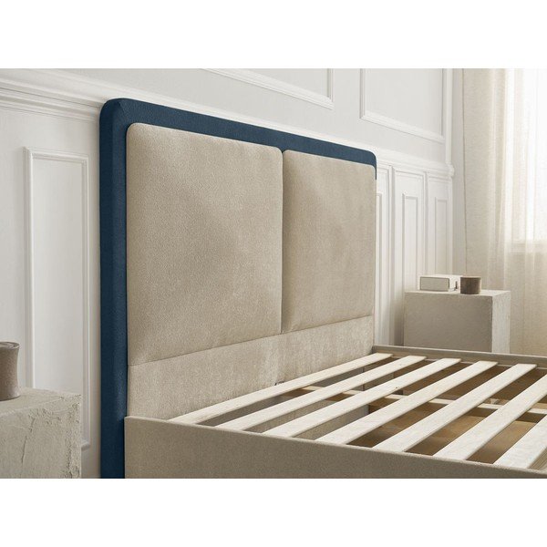 Letto matrimoniale imbottito blu/beige imbottito con rete inclusa 180x200 cm Mara – Bobochic Paris-image-4