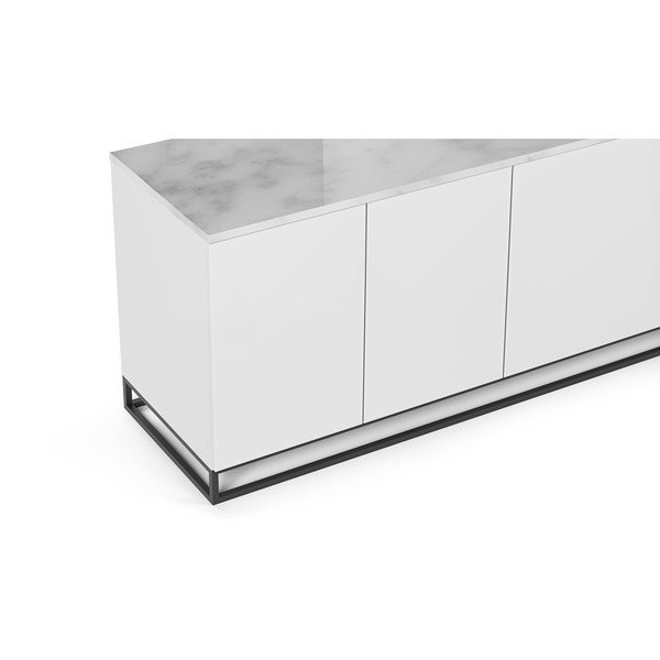 Matně bílý televizní stolek s bílou deskou v mramorovém dekoru TemaHome Join, 200 x 65 cm-image-3