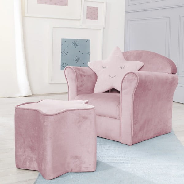 Sedia per bambini in velluto rosa chiaro Lil Sofa - Roba-image-1