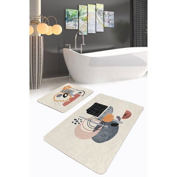Set di tappetini per il bagno in velluto beige 2 pz 60x100 cm – Mila Home-image-4