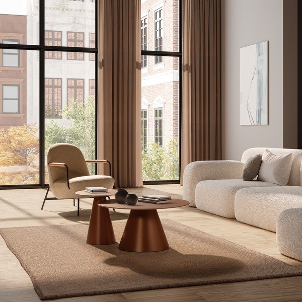 Set di tavolini da salotto rotondi marroni con piano in vetro 2 pz ø 80 cm Vida – MOME-image-1