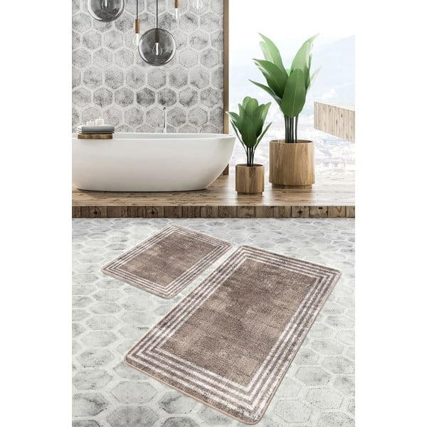 Set di tappetini per il bagno marroni in velluto 2 pz 60x100 cm – Mila Home-image-2